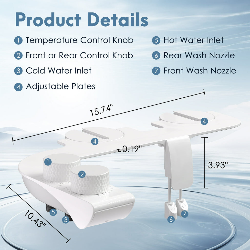Doulami Bidet Attachment for Toilet Warm & Cold Water, Non-Electric Toilet Seat Attachment with Embedded Steel Bars, Dual Nozzle Self-Cleaning Ultra-Slim Bidet Adjustable Water Pressure