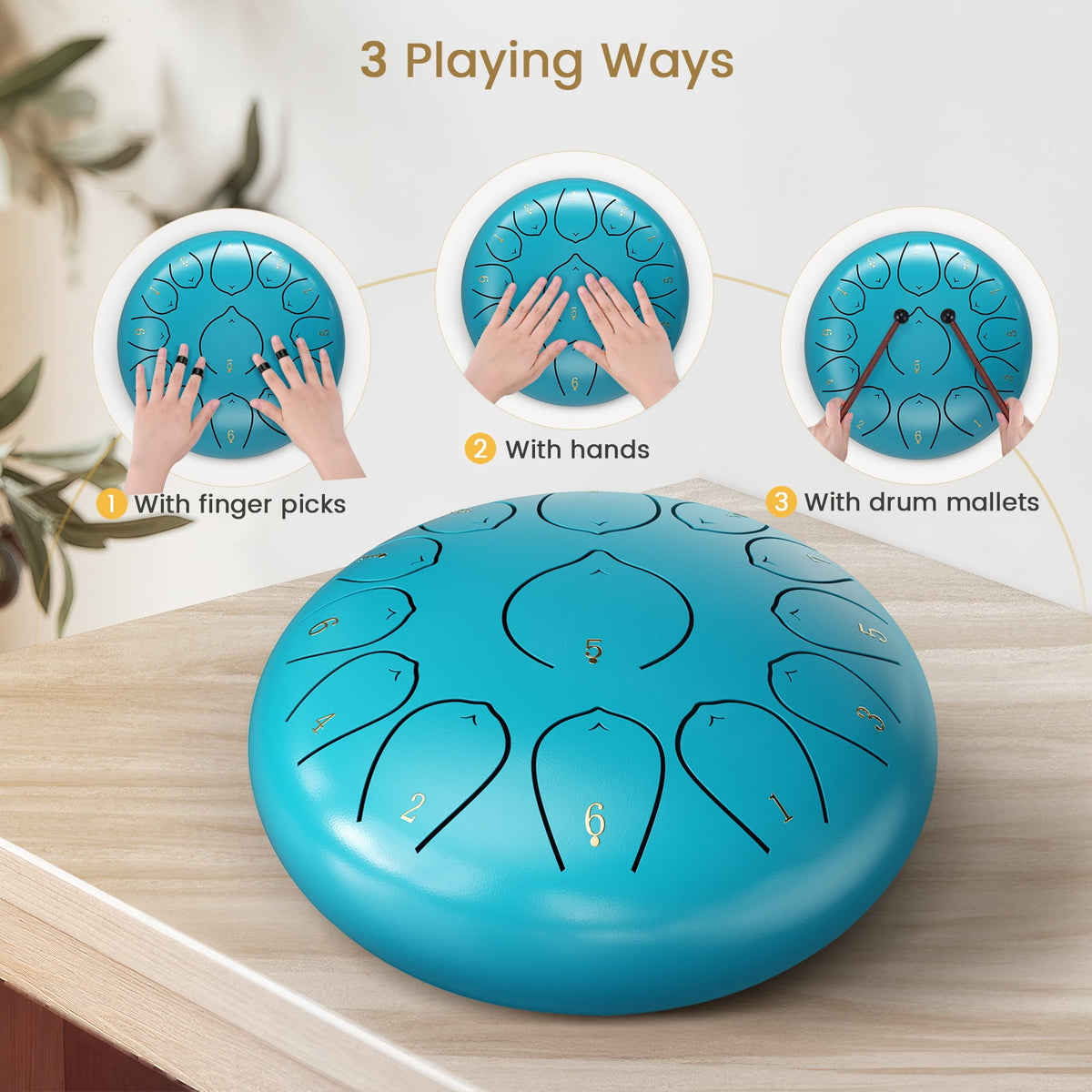 Doulami Tongue Drum 12" 13 Notes Steel Tongue Drum with Mallets and Carry Bag, C Major Hand Pan Drums, Blue