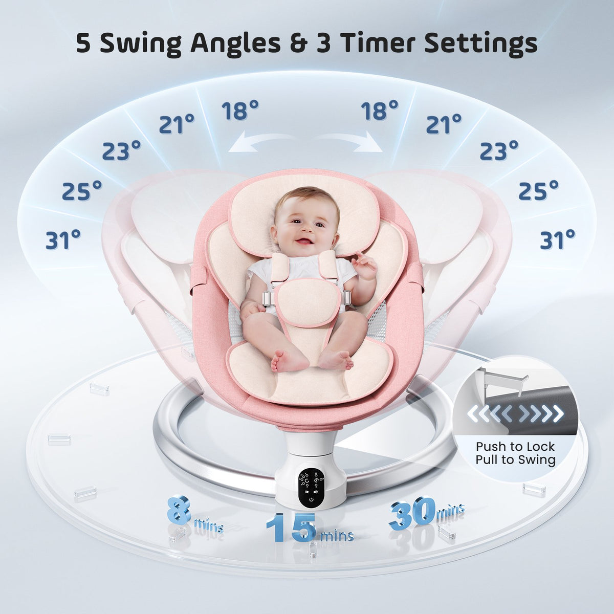 Doulami Electric Baby Swing for Newborn to Toddler Portable Infant Swing Rocker with Remote & APP Control & IMD Touch Panel, 5 Sway Speeds, 10 Lullabies, Pink