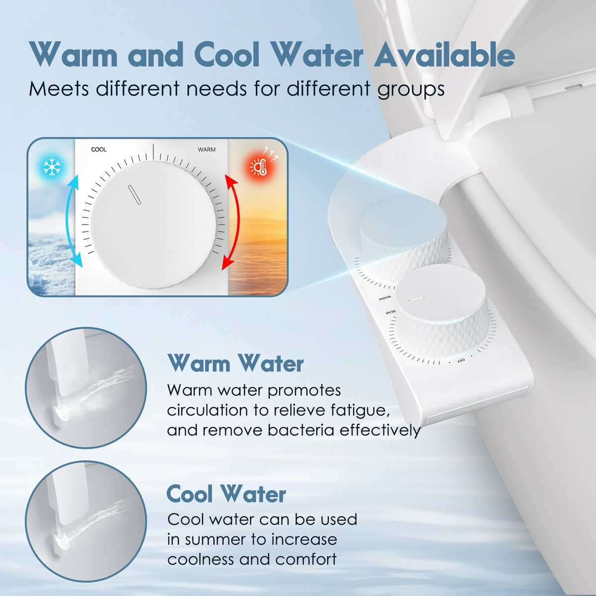 Doulami Bidet Attachment for Toilet Warm & Cold Water, Non-Electric Toilet Seat Attachment with Embedded Steel Bars, Dual Nozzle Self-Cleaning Ultra-Slim Bidet Adjustable Water Pressure