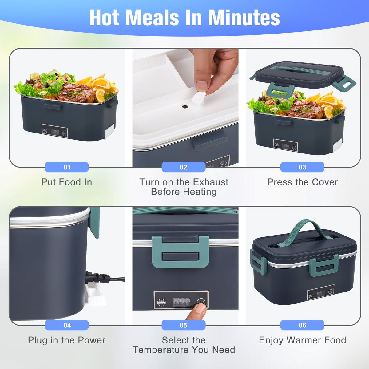 Doulami Electric Lunch Box Heated Lunch Box Portable Food Warmer1.8L Food Box for Adults 12V/24V/110 Heating Box for Car Truck Outdoor