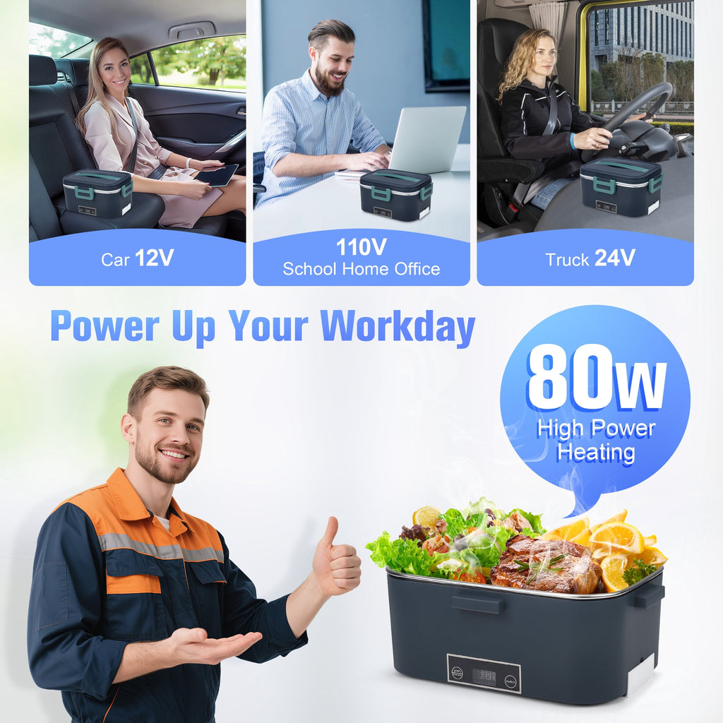 Doulami Electric Lunch Box Heated Lunch Box Portable Food Warmer1.8L Food Box for Adults 12V/24V/110 Heating Box for Car Truck Outdoor