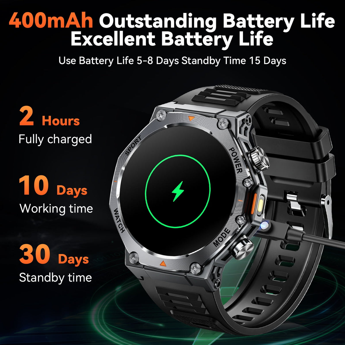 Smart Watch Fits for Android and iPhone, Military Smart Watch, Fitness Tracker, Smart Watch for Men with 100 + Sports Modes, Bluetooth Call/Answer, IP68 Waterproof Smartwatch, Gifts for Dad
