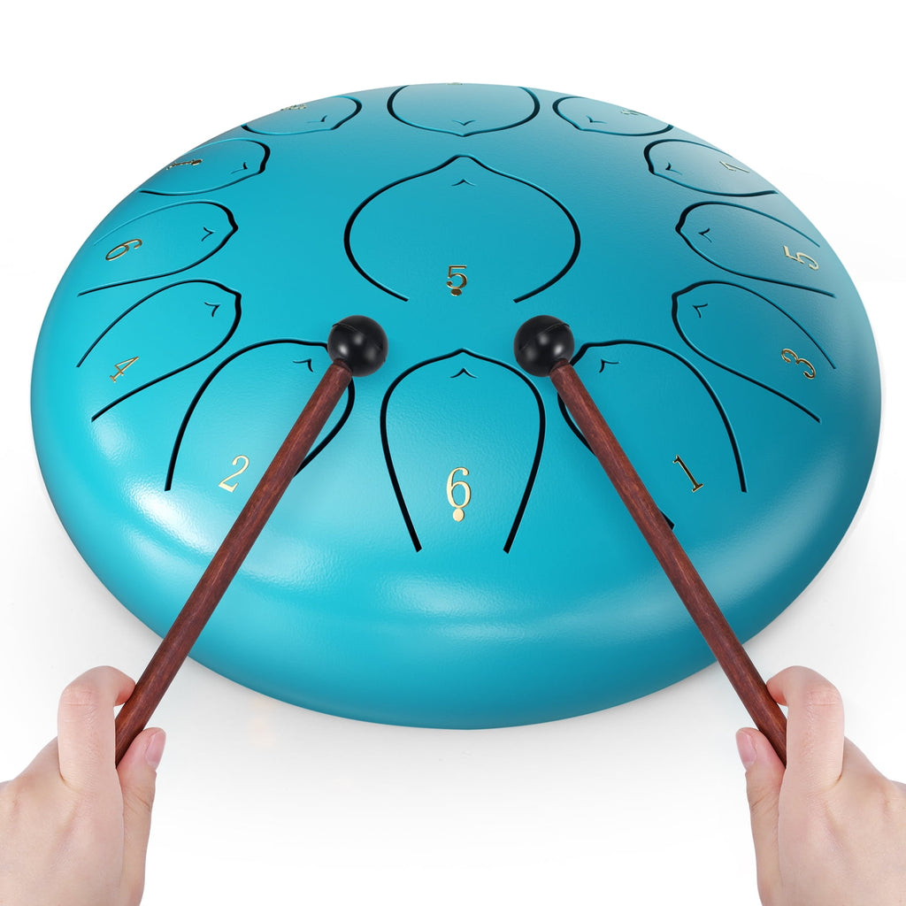 Doulami Tongue Drum 12" 13 Notes Steel Tongue Drum with Mallets and Carry Bag, C Major Hand Pan Drums, Blue