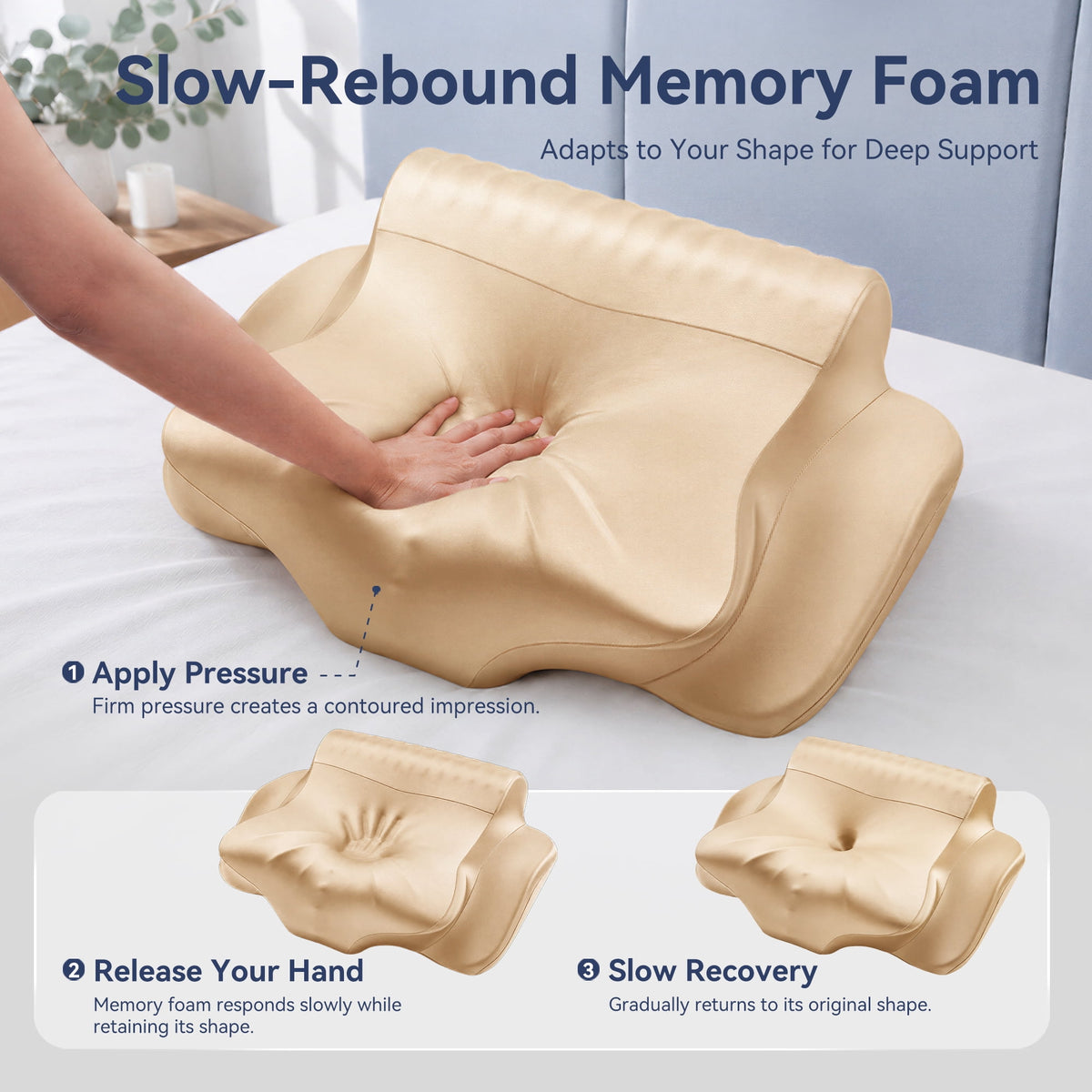 Cervical Neck Pillow - Ergonomic Side Sleeper Pillow for Pain Relief, Contour Cervical Pillow for Sleeping, Memory Foam Pillows for Neck Support, Orthopedic Bed Pillow for Back Stomach Sleepers