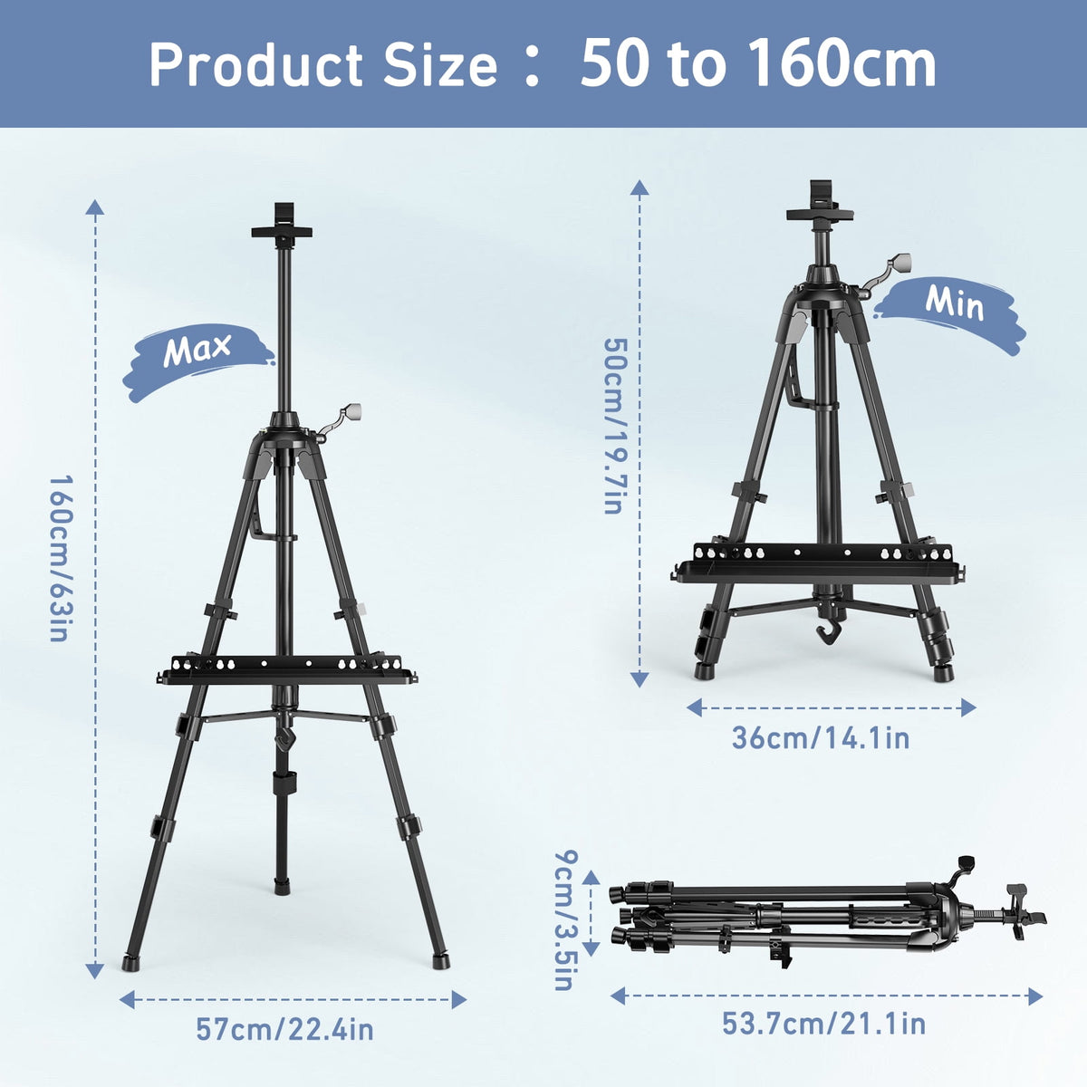 Doulami Art Easel Stand for Painting Portable Display Easel Stand Adjustable Metal Display Artist Tripod with Bag Height from 19 to 63 inches, Sturdy for Drawing, Displaying - Black