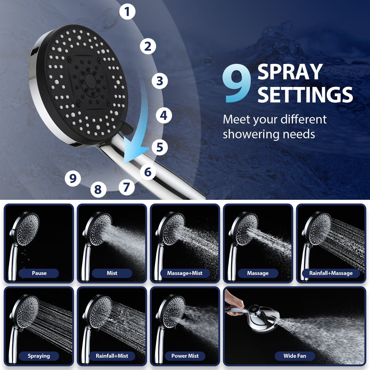 INAVAMZ 12 inch Rain Shower Head and Handheld Combo, High Pressure Shower, 3+8+1 Spray Modes, Magnetic Dock, Power Jet, Anti-Clog Nozzles, 60" Hose,Silver