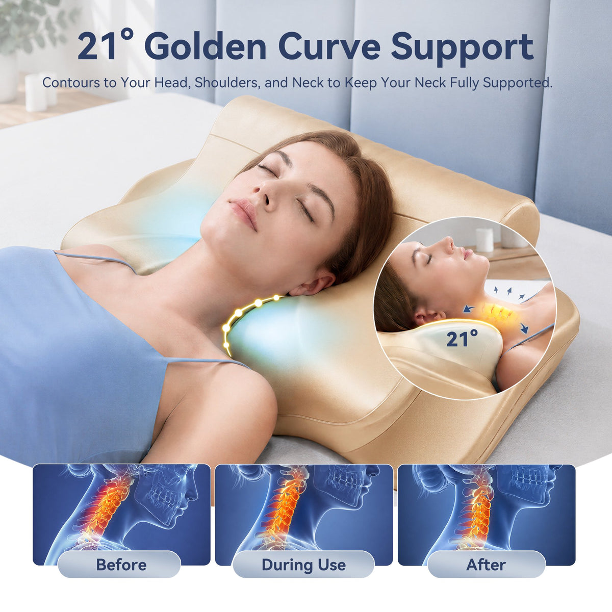Cervical Neck Pillow - Ergonomic Side Sleeper Pillow for Pain Relief, Contour Cervical Pillow for Sleeping, Memory Foam Pillows for Neck Support, Orthopedic Bed Pillow for Back Stomach Sleepers