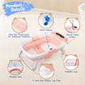 Doulami Baby Bathtub for Infants Collapsible Baby Tubs for Newborns with Cushion and Thermometer, 0-36 Month(Pink)