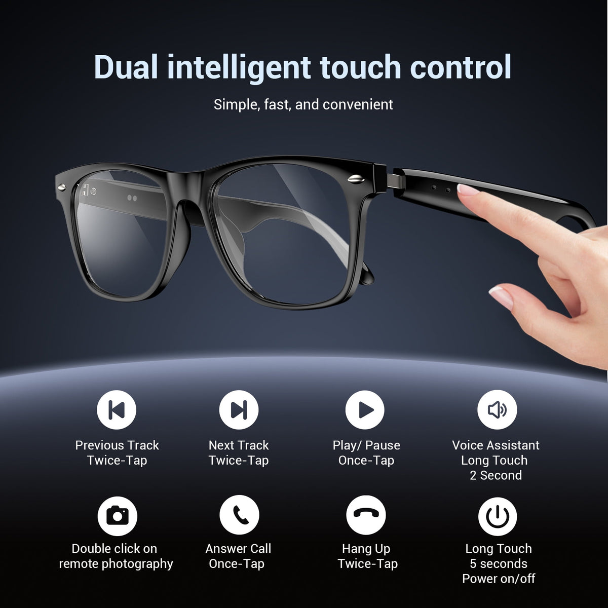 Blackview Smart Sunglasses Bluetooth for Women Men, Open Ear Audio Glasses with Polarized Lens, Hands-Free Calls, Voice Assistant, Black