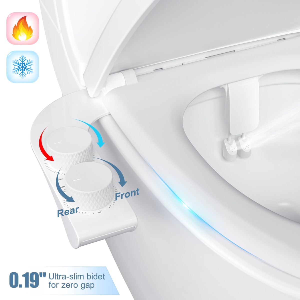 Doulami Bidet Attachment for Toilet Warm & Cold Water, Non-Electric Toilet Seat Attachment with Embedded Steel Bars, Dual Nozzle Self-Cleaning Ultra-Slim Bidet Adjustable Water Pressure