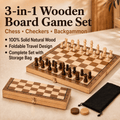 Doulami Chess Board, 3-in-1 Chess Checkers & Backgammon Set, Foldable Portable Travel Strategy Game, Eco-Friendly Solid Wood for Adults & Teens