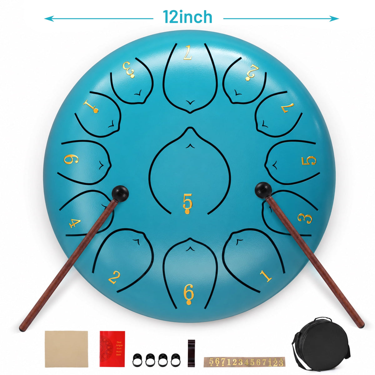Doulami Tongue Drum 12" 13 Notes Steel Tongue Drum with Mallets and Carry Bag, C Major Hand Pan Drums, Blue