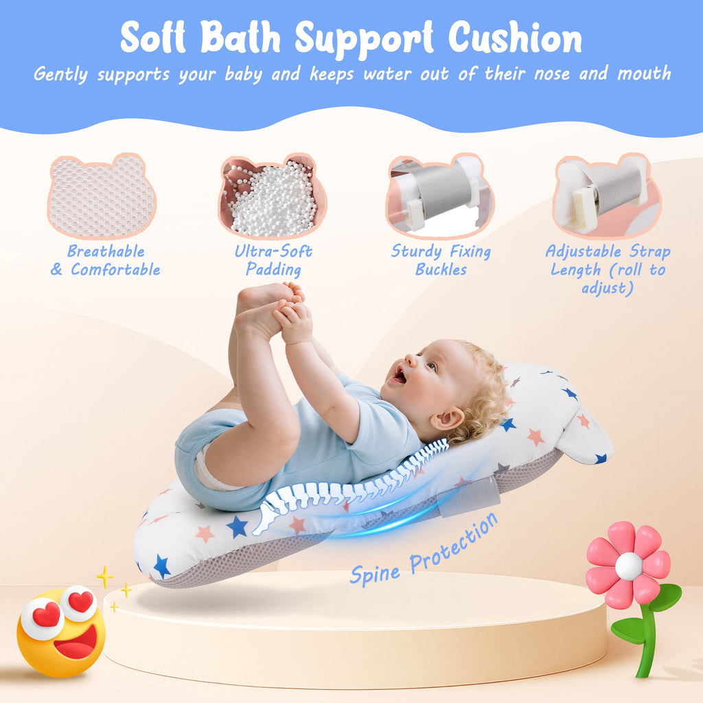 Doulami Baby Bathtub for Infants Collapsible Baby Tubs for Newborns with Cushion and Thermometer, 0-36 Month(Pink)