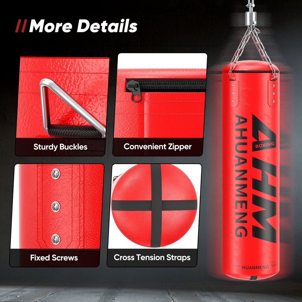 Doulami Punching Bag for Adults 4FT PU Heavy Boxing Bag Set Hanging Boxing Kit w/ Gloves, Red