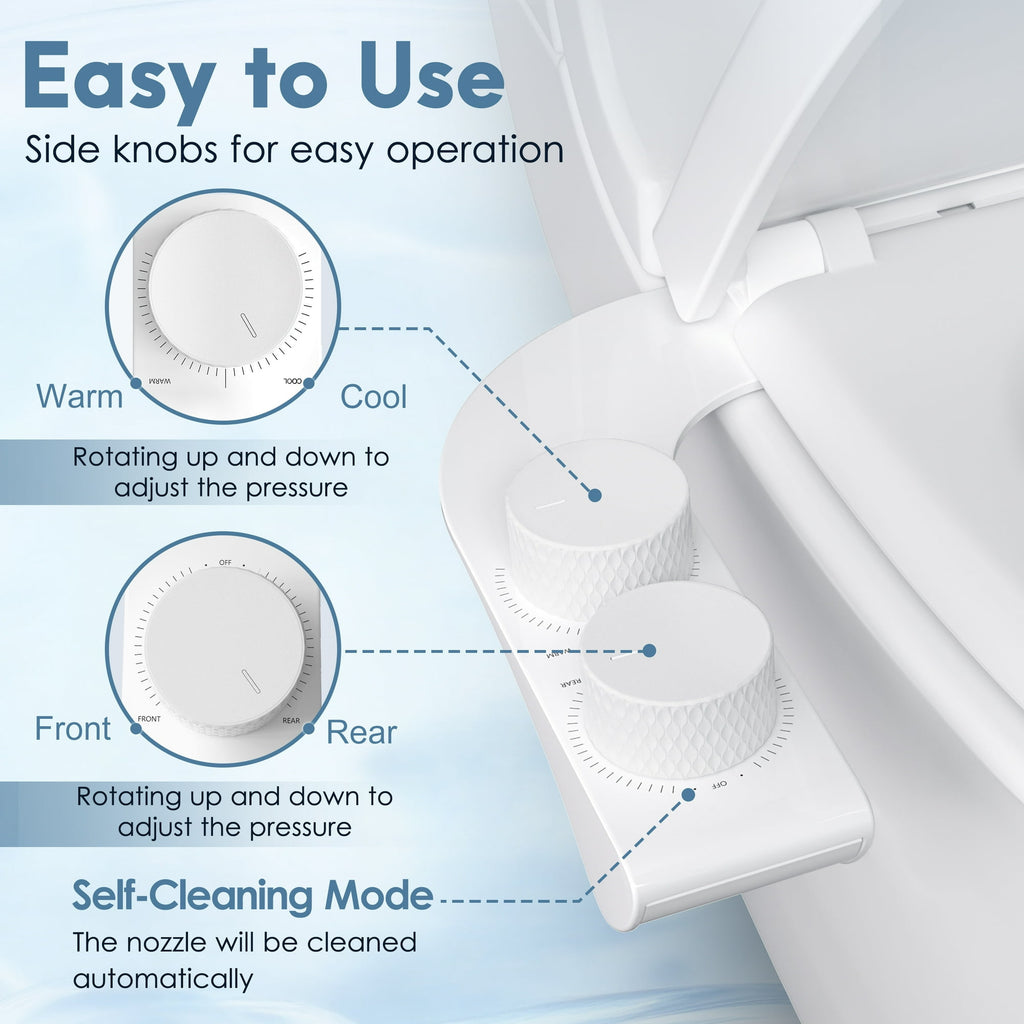 Doulami Bidet Attachment for Toilet Warm & Cold Water, Non-Electric Toilet Seat Attachment with Embedded Steel Bars, Dual Nozzle Self-Cleaning Ultra-Slim Bidet Adjustable Water Pressure