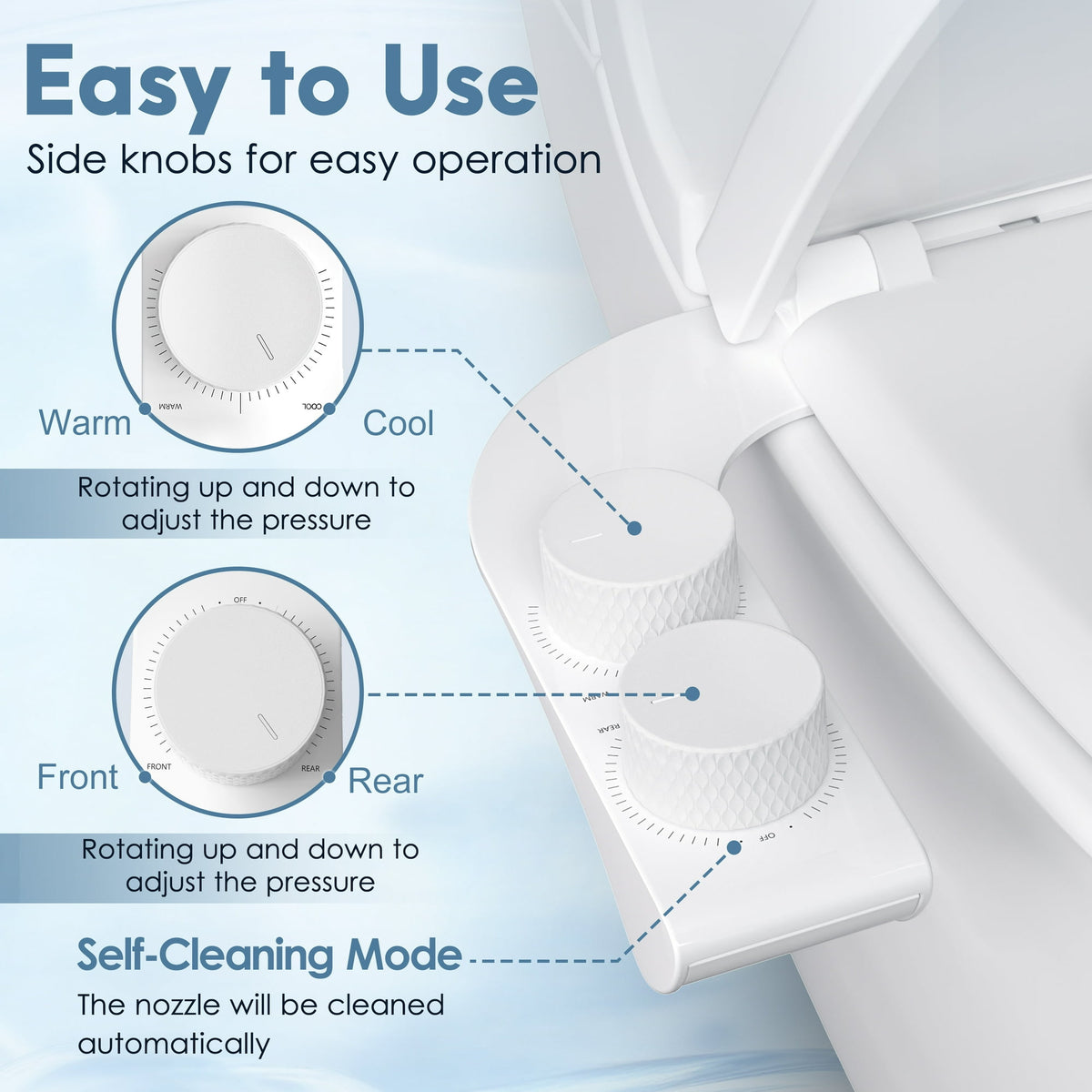 Doulami Bidet Attachment for Toilet Warm & Cold Water, Non-Electric Toilet Seat Attachment with Embedded Steel Bars, Dual Nozzle Self-Cleaning Ultra-Slim Bidet Adjustable Water Pressure