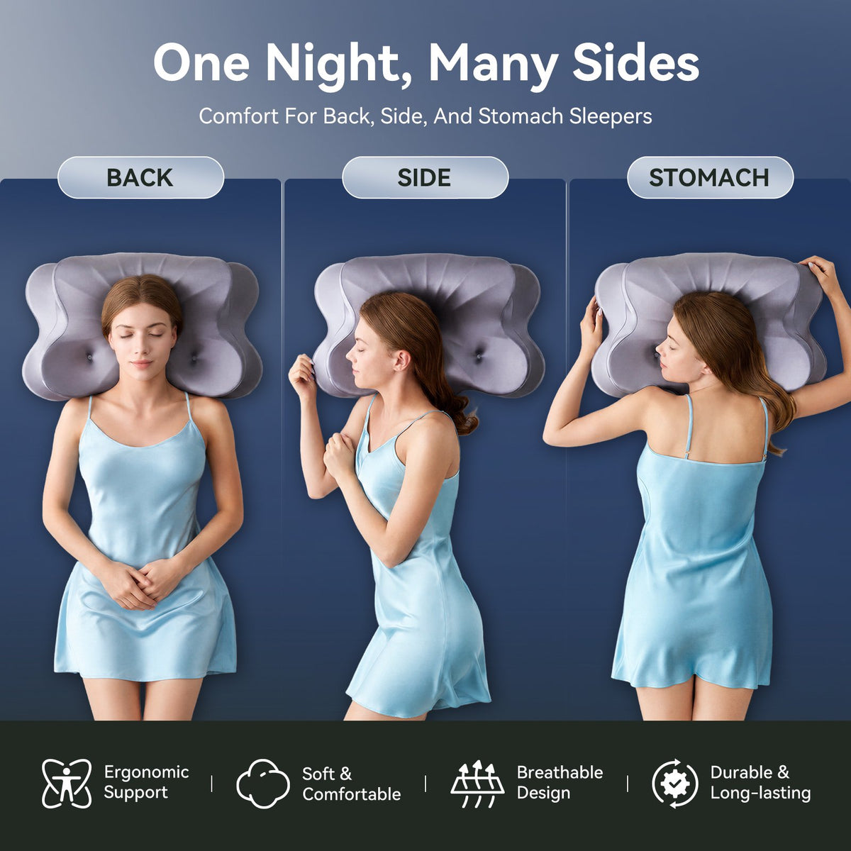 Cervical Neck Pillow - Ergonomic Side Sleeper Pillow for Pain Relief, Contour Cervical Pillow for Sleeping, Memory Foam Pillows for Neck Support, Orthopedic Bed Pillow for Back Stomach Sleepers