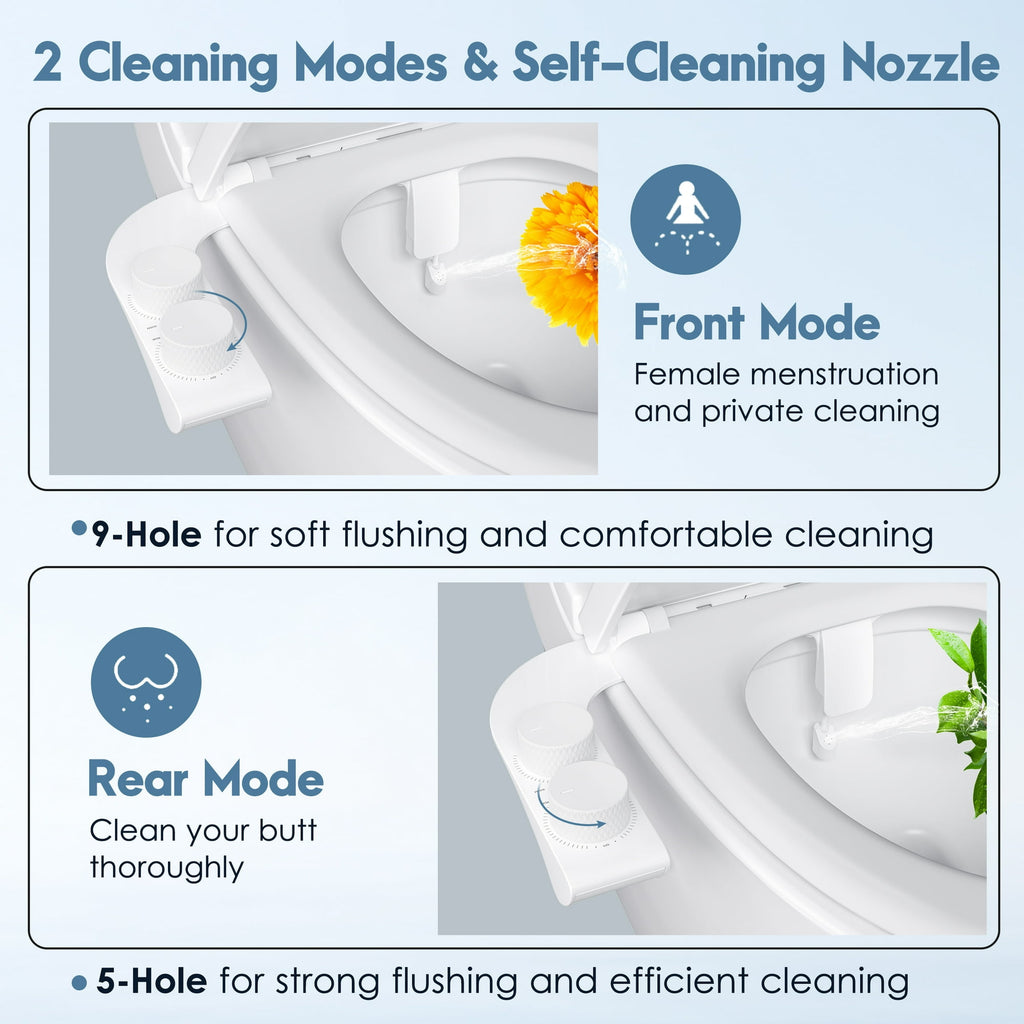 Doulami Bidet Attachment for Toilet Warm & Cold Water, Non-Electric Toilet Seat Attachment with Embedded Steel Bars, Dual Nozzle Self-Cleaning Ultra-Slim Bidet Adjustable Water Pressure