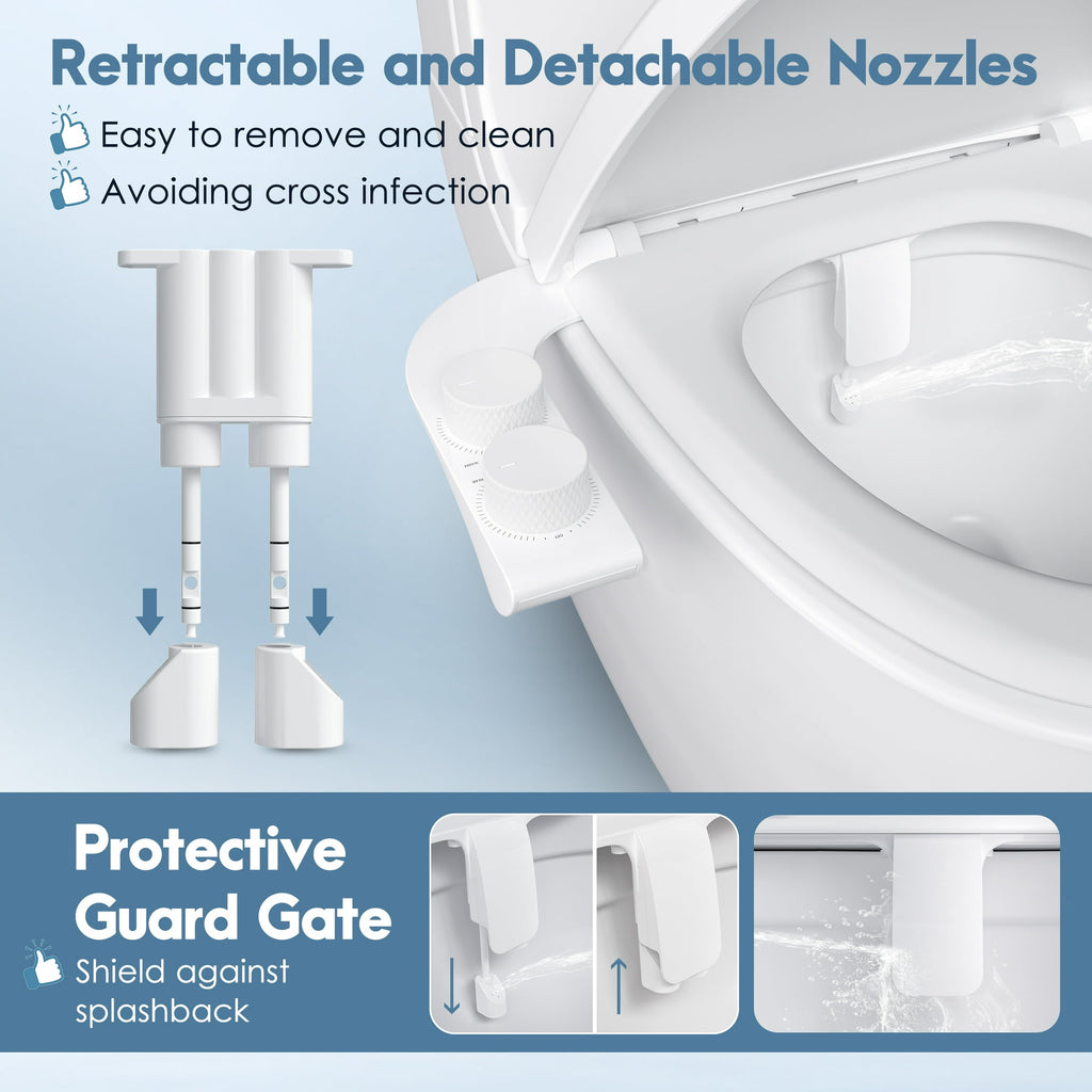 Doulami Bidet Attachment for Toilet Warm & Cold Water, Non-Electric Toilet Seat Attachment with Embedded Steel Bars, Dual Nozzle Self-Cleaning Ultra-Slim Bidet Adjustable Water Pressure