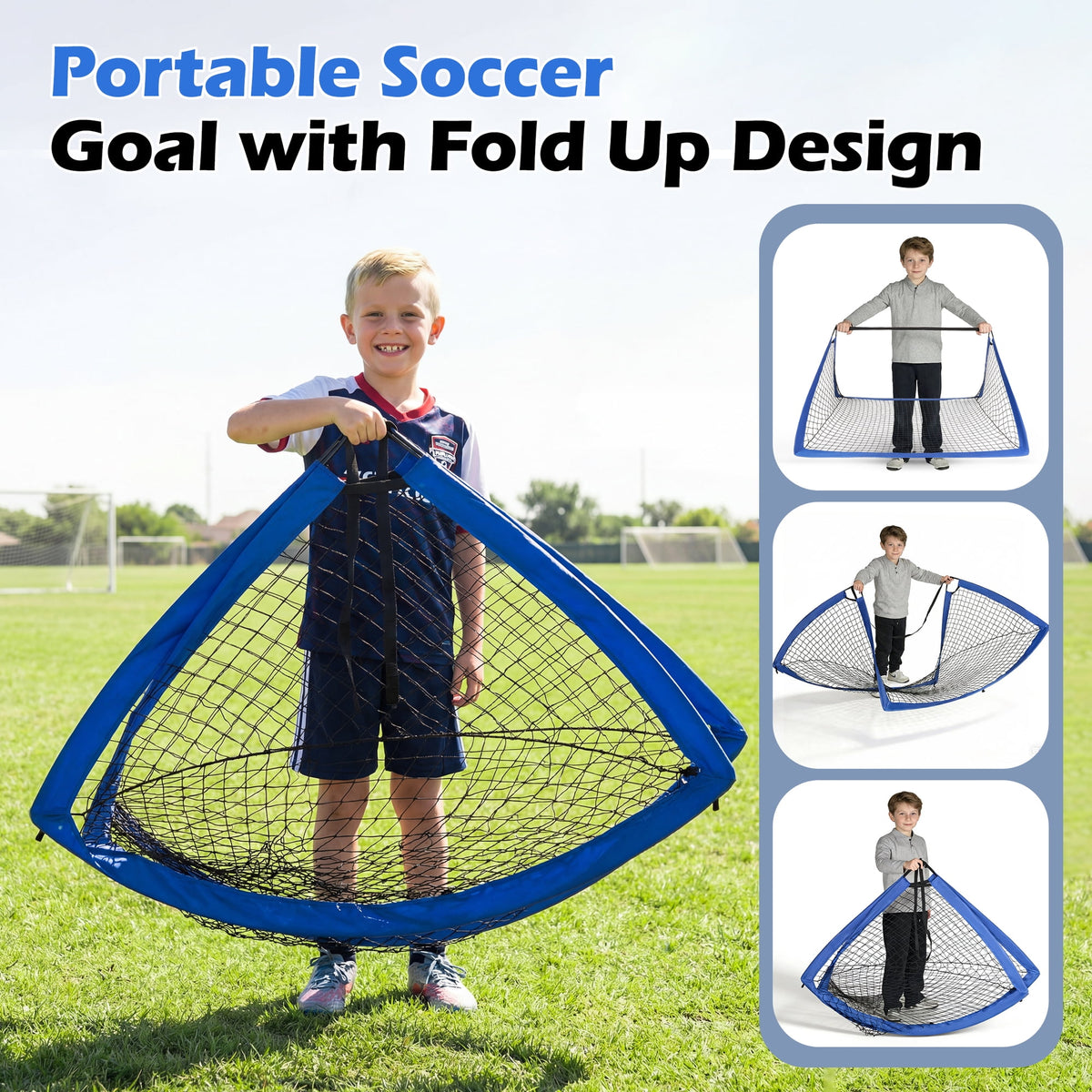 Doulami Soccer Goal Portable Soccer Goals for Backyard 4x3ft Pop Up Soccer Nets Training Equipment Blue