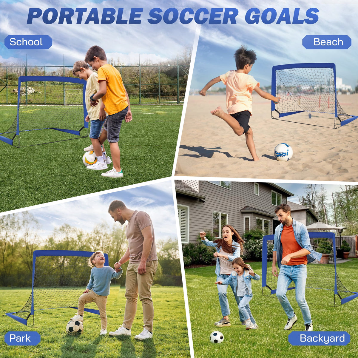Doulami Soccer Goal Portable Set of 2 Soccer Nets 3x4 FT Training Equipment with Ladder & Cone,Blue