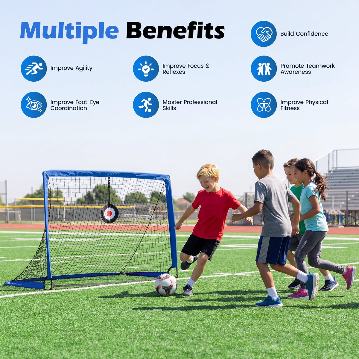 Doulami Soccer Goal Portable Soccer Goals for Backyard 4x3ft Pop Up Soccer Nets Training Equipment Blue